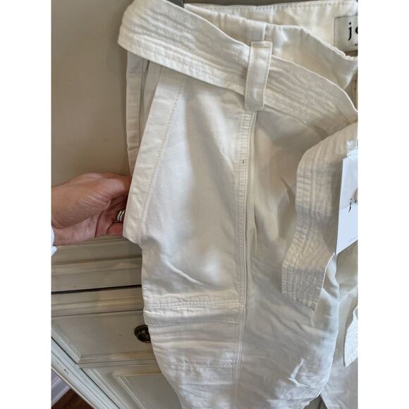 NWT $248 Joie Emerald Cotton Blend Ivory Straight Leg Pants Size 12 Belted - Picture 8 of 13